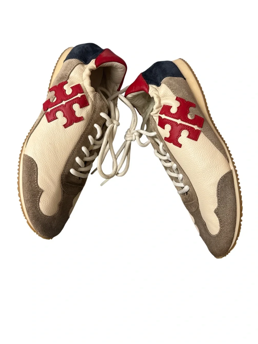 Tory Burch Cream, Berry & Beige Double T Logo Leather Sneaker